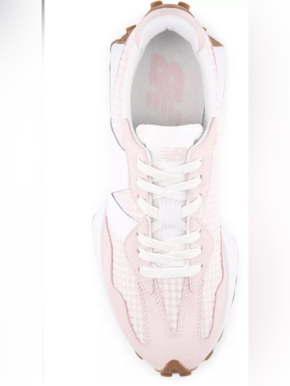New Balance 327 Pink & White Gingham Women's Retro Runner Sneaker - Picture 2 of 16